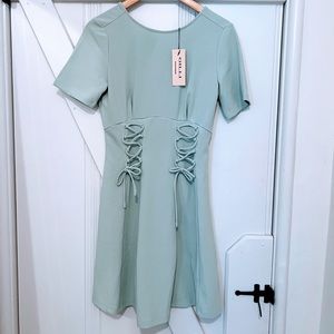 Seafoam mini lace up dress